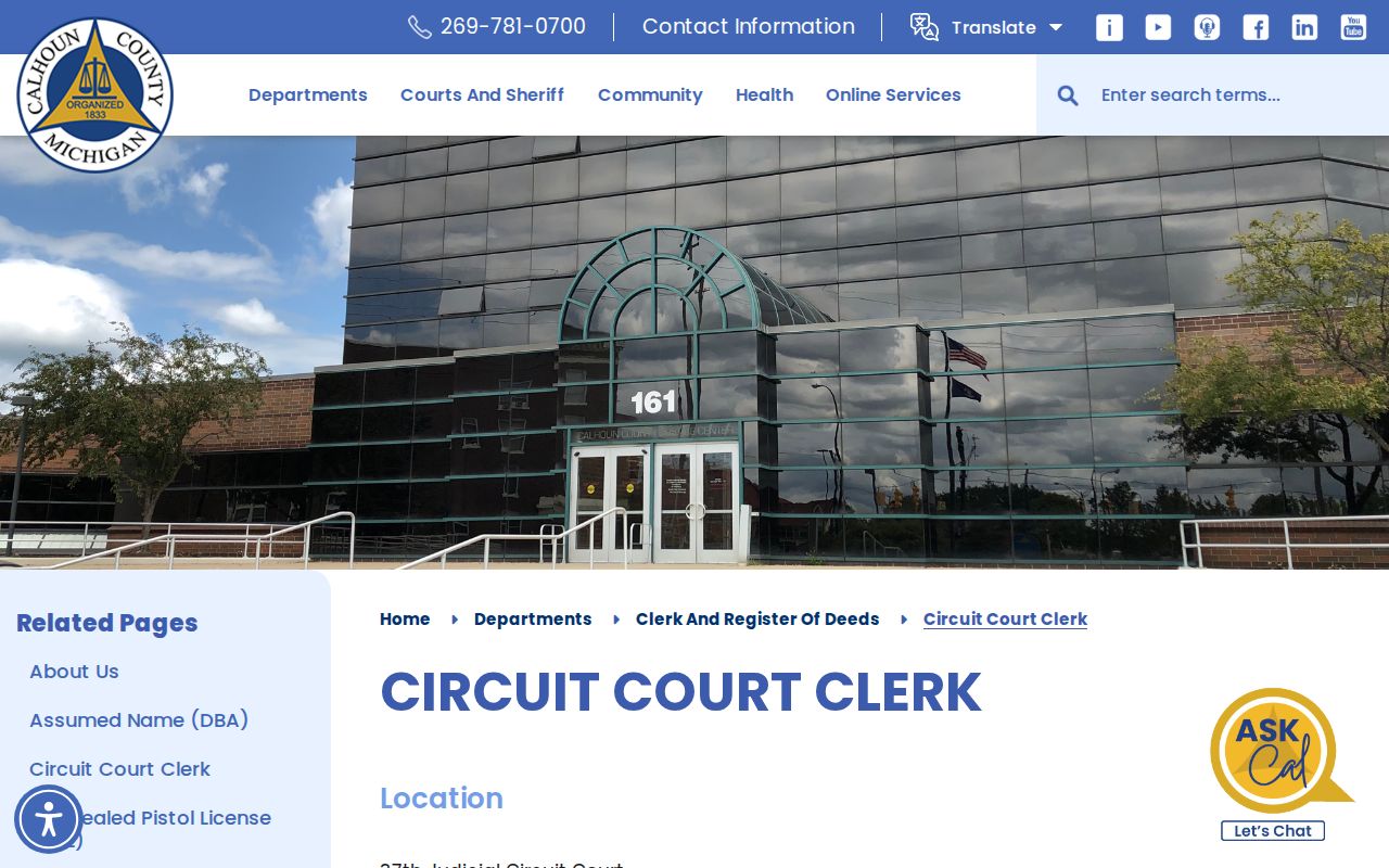 Calhoun County court docket Circuit Clerk records request page