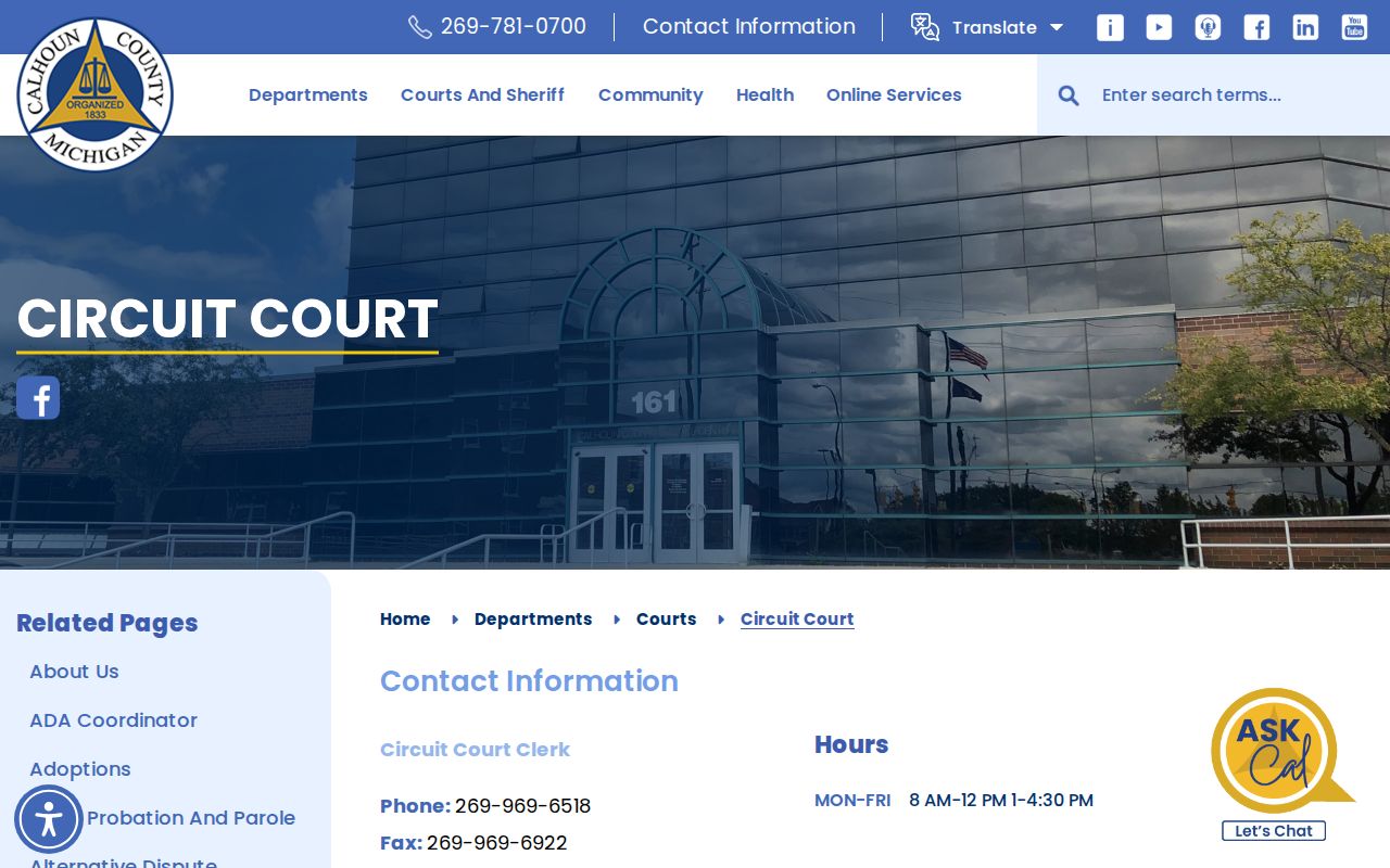 Calhoun County court docket Circuit Court calendar and case search page