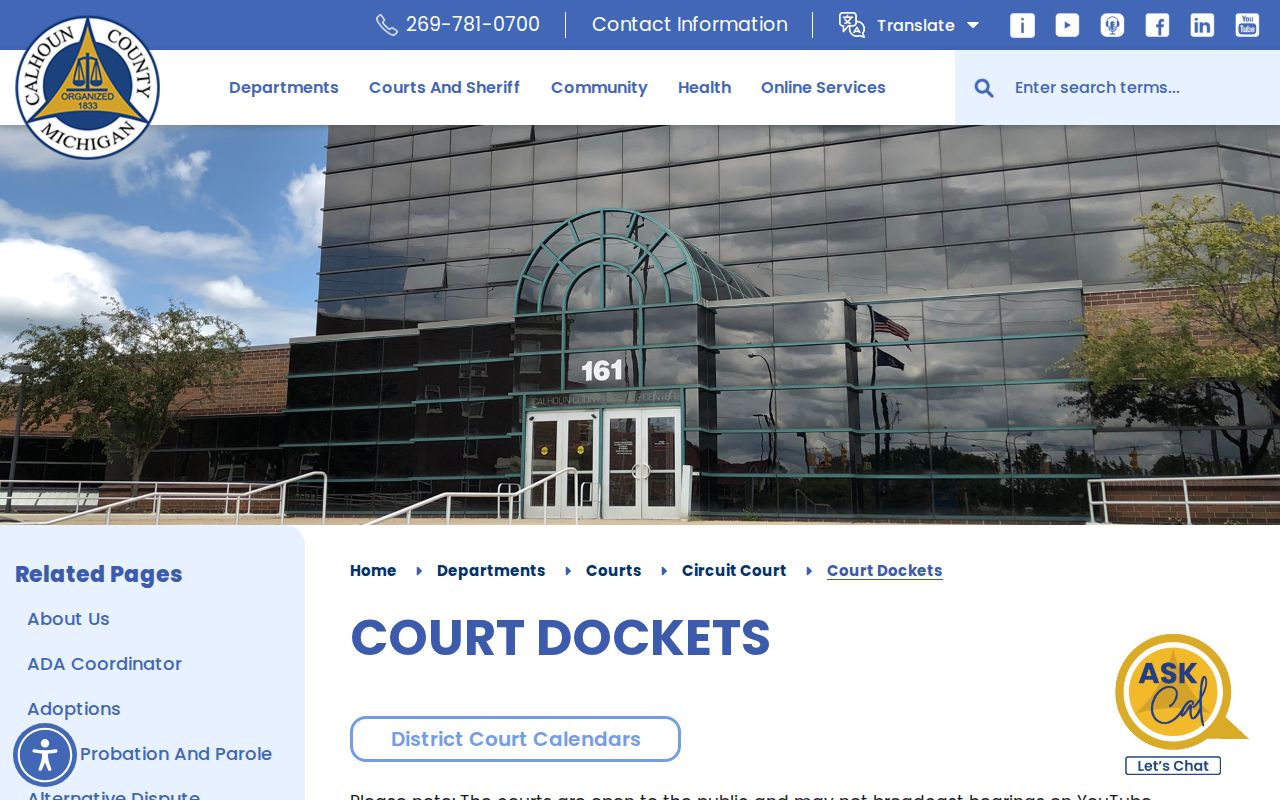 Calhoun County court dates on the Circuit daily docket page
