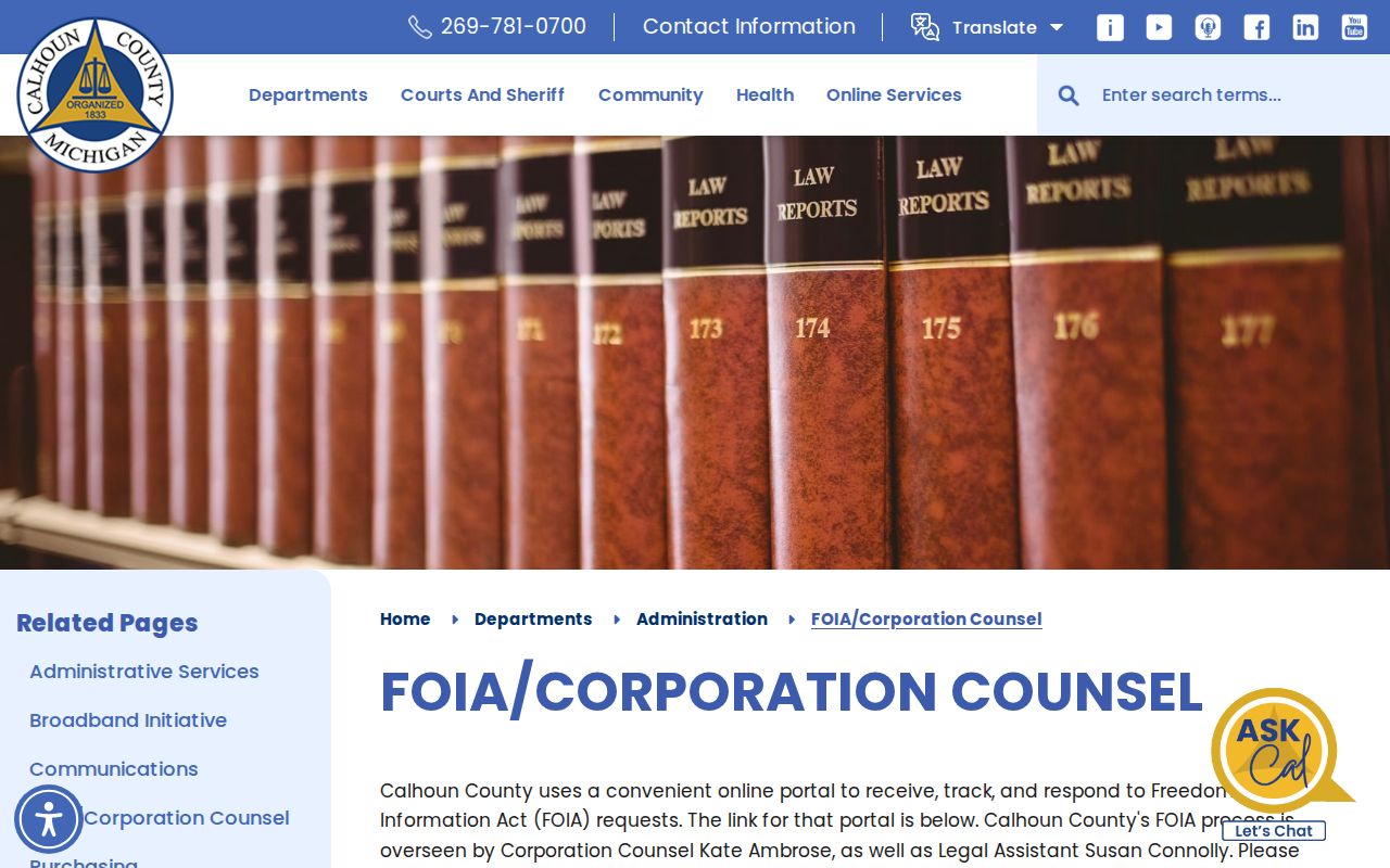 Calhoun County court record search distinction from county FOIA instructions