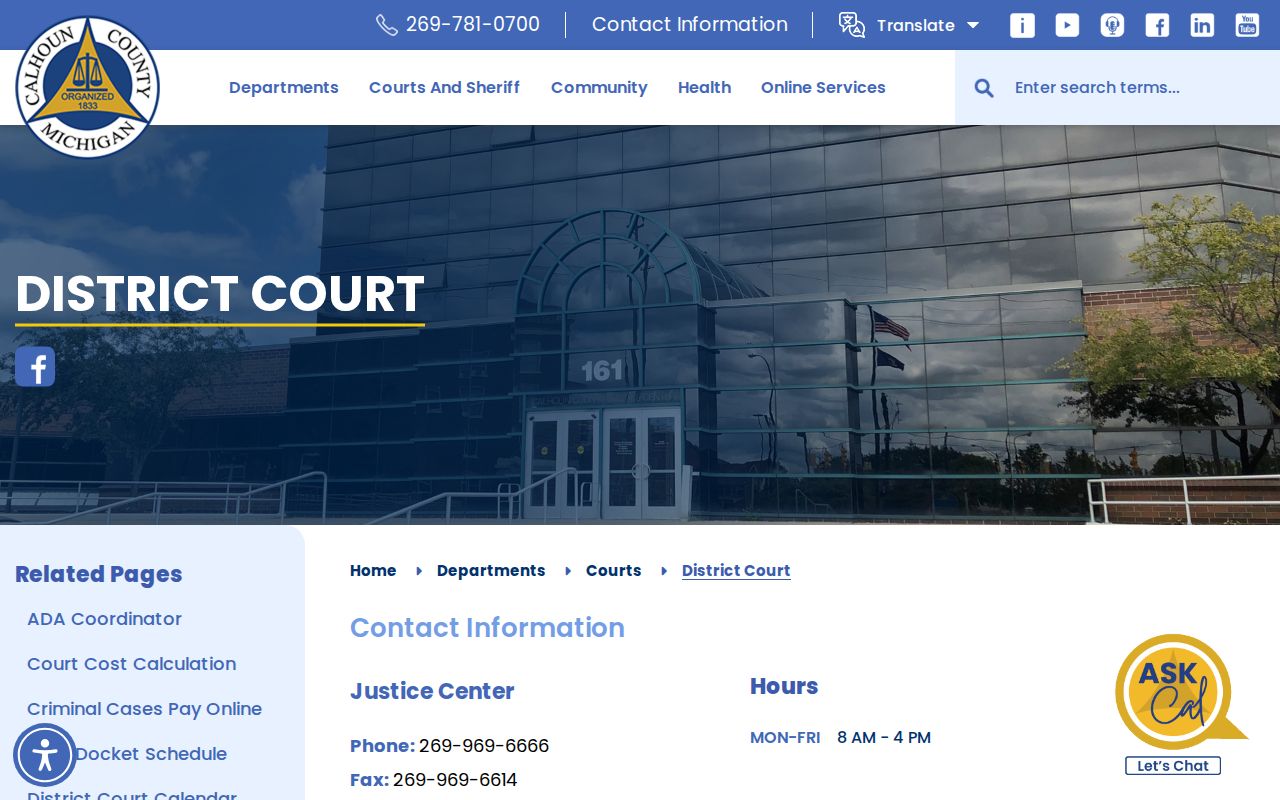 Calhoun County court docket District Court services page