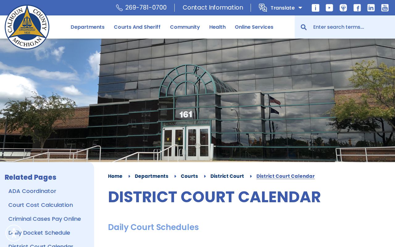 Calhoun County court dates on the District Court daily schedule page