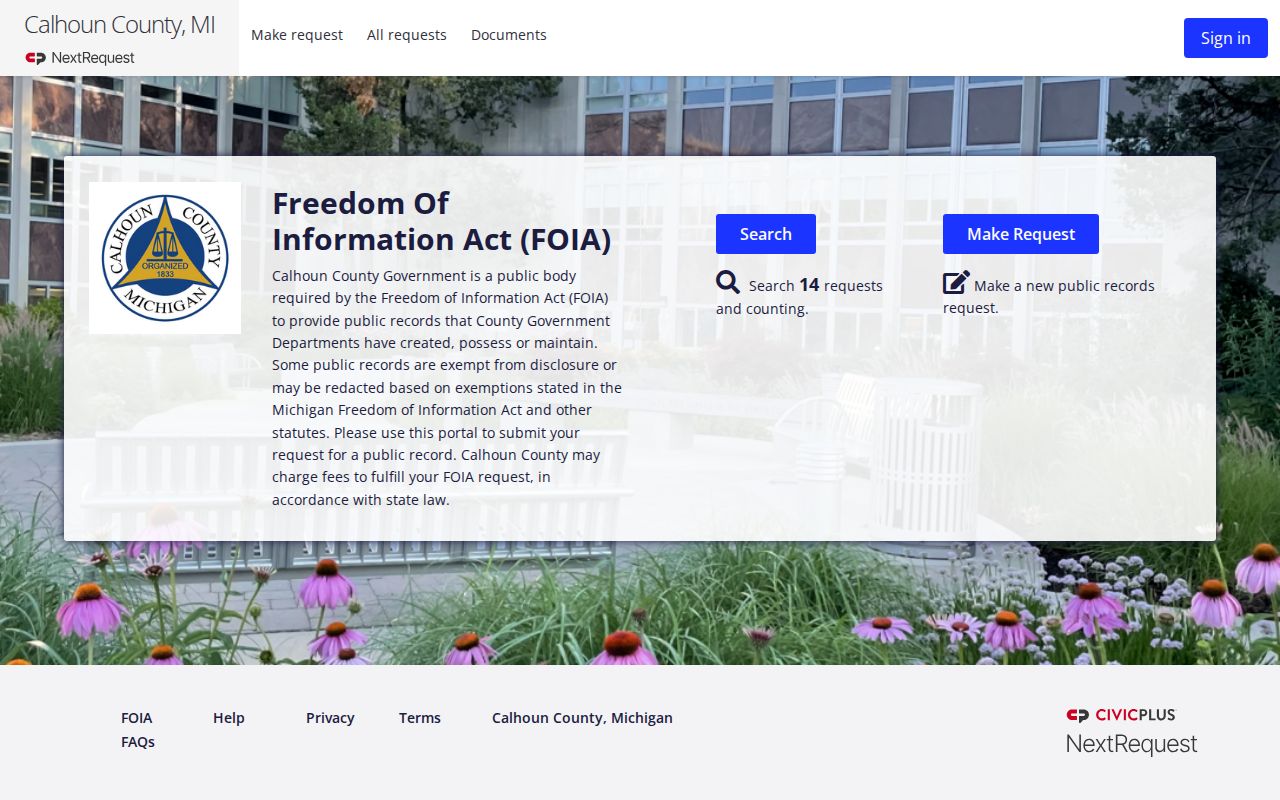 Calhoun County FOIA portal distinguished from a court record search