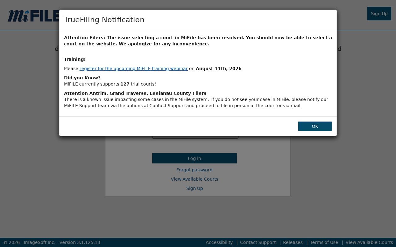 Calhoun County civil docket filing system entry point