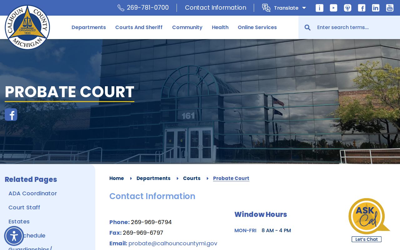 Calhoun County court docket Probate Court public services page