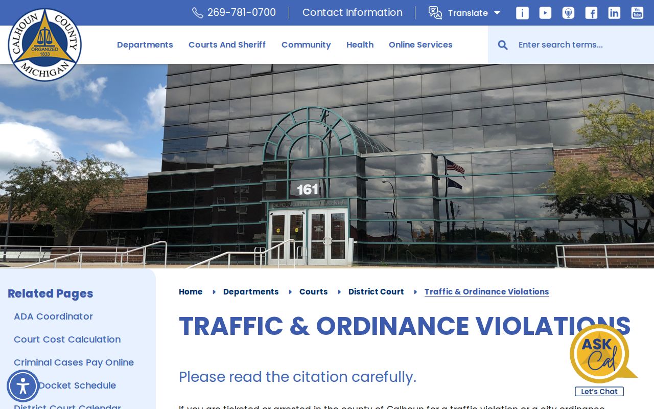 Calhoun County traffic ticket court response rules for 10th District Court