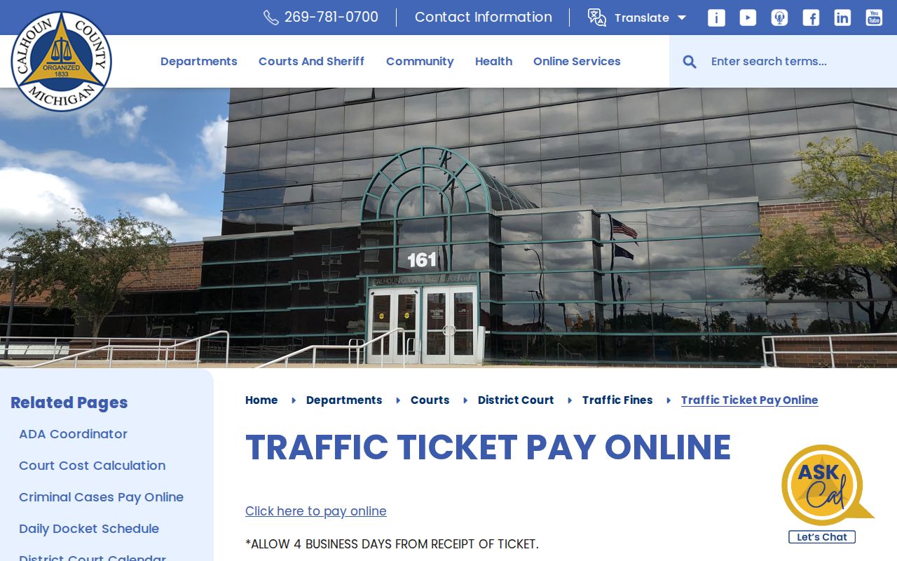 Calhoun County traffic ticket payment timing and court instructions